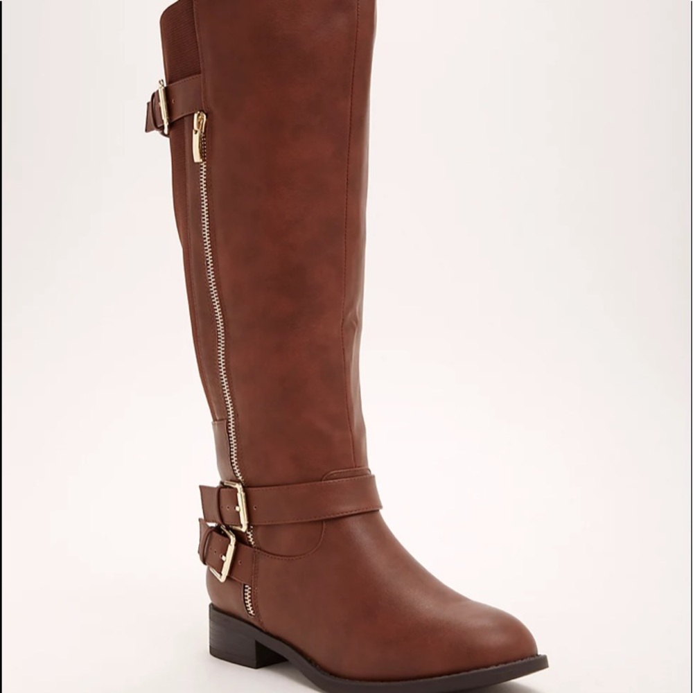 Torrid Brown Double Buckle Knee High Boots